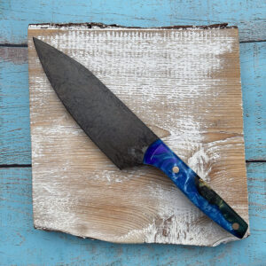6" Utility Knife with green maple, blue and purple resin handle