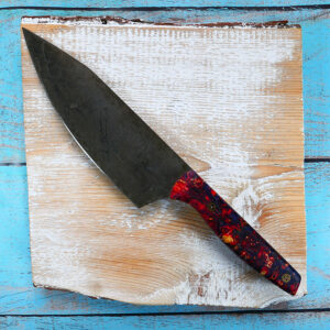 6" Utility Knife with red & blue maple handle