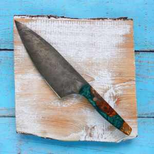 6" Utility Knife with hybrid burl wood and green resin handle